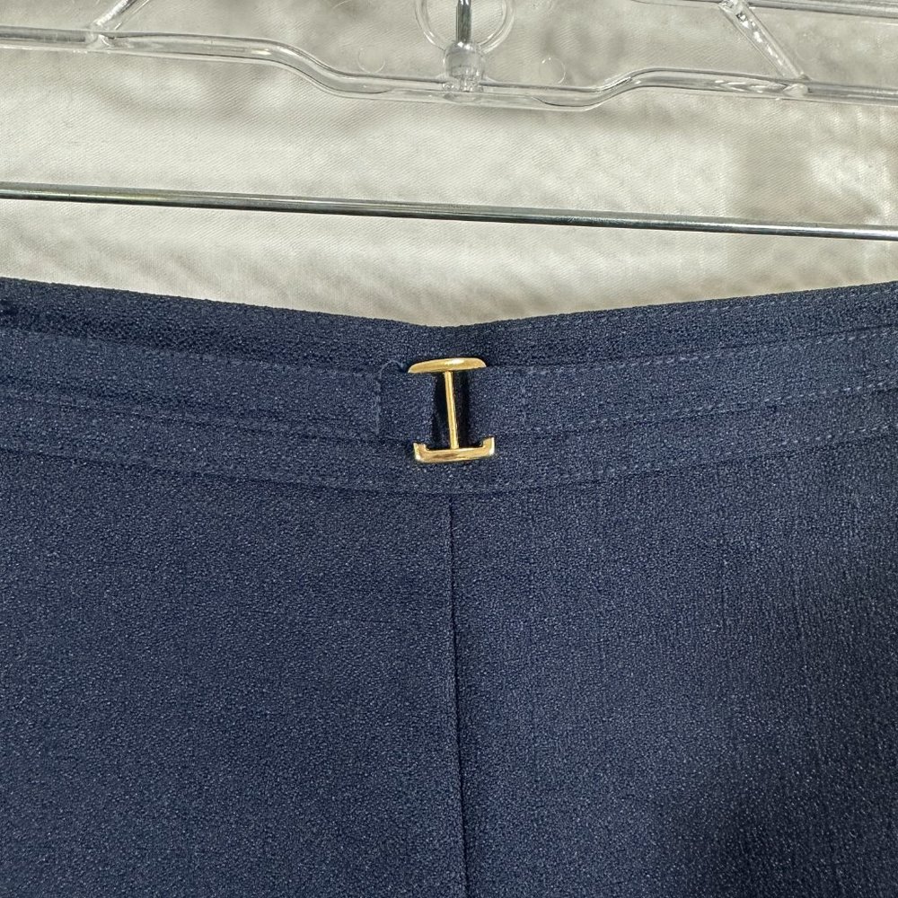 Alfred Dunner pull-on straight leg pants Navy Gold Buckle embellished waist - Picture 2 of 6